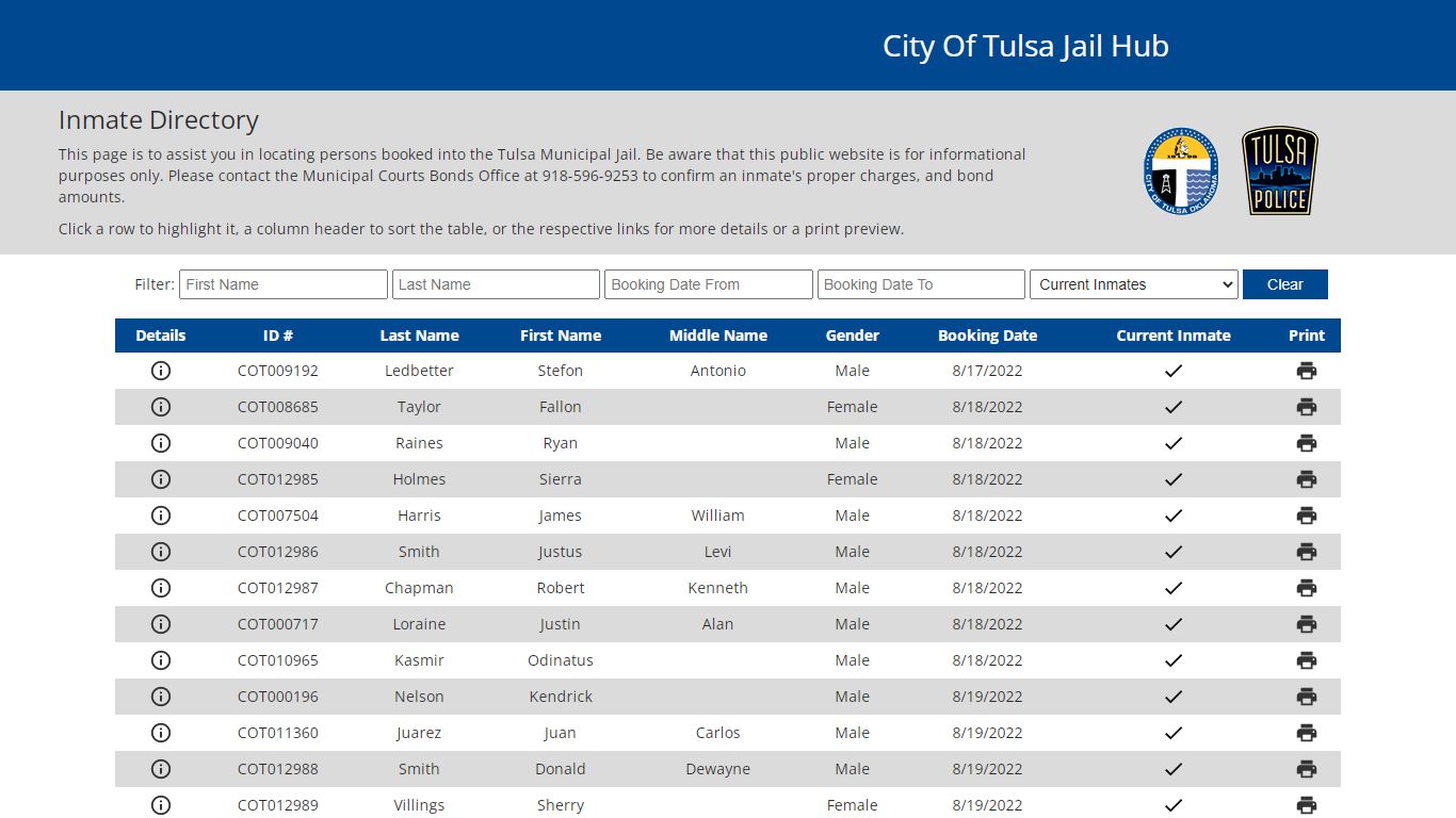 City of Tulsa Inmate Information